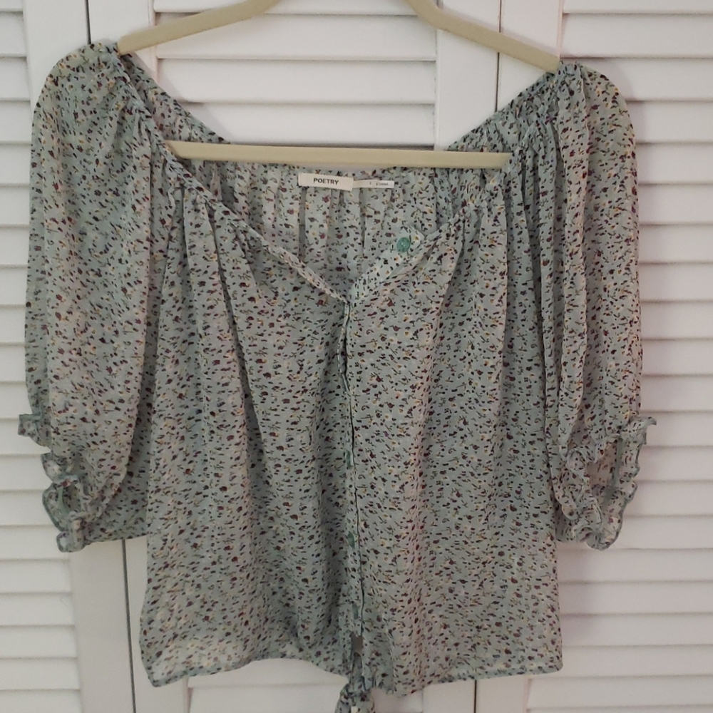 Green floral sheer blouse